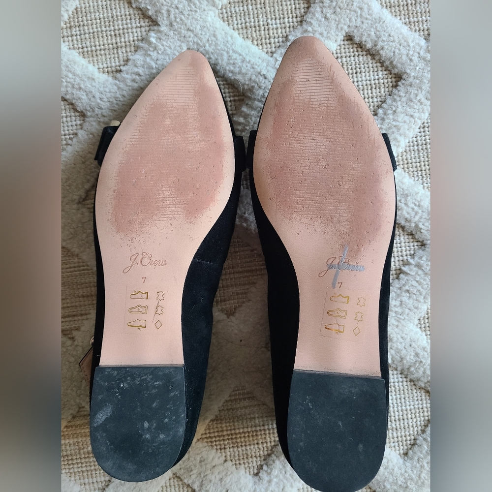 J.Crew Marina Black Suede Criss Cross Ballet Flats Rhinestones & Pearls Size 7 - Picture 5 of 9